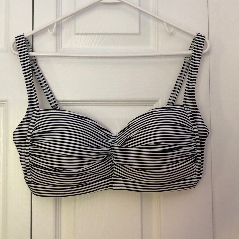 Blacks and white striped bathing suit top